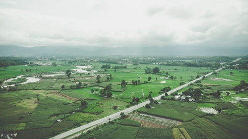 High angle view of agricultural field against sky