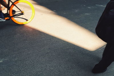 Low section of bicycle on road