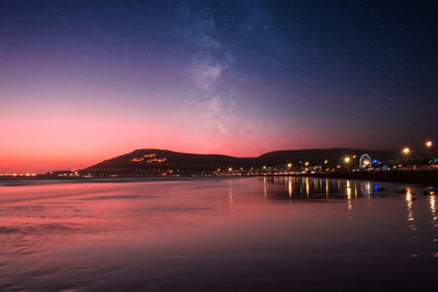 Scenic view of sea against sky at night