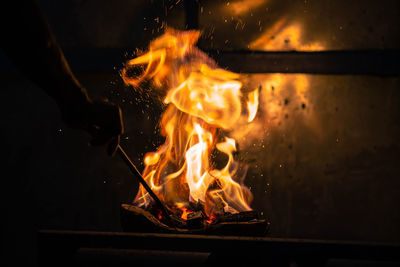 Close-up of fire in the dark