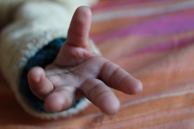 Cropped image of baby hand gesturing