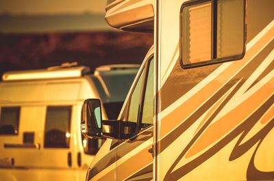 Sunlight falling on motor home during sunset