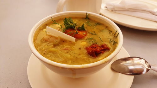 Close-up of food in bowl on table