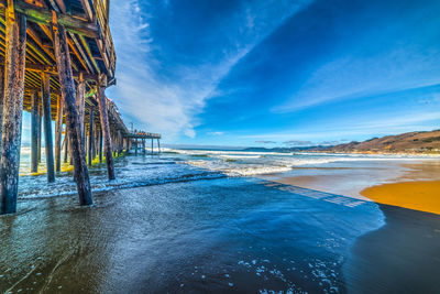 Scenic view of sea against blue sky