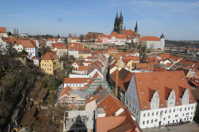 High angle view of buildings in city