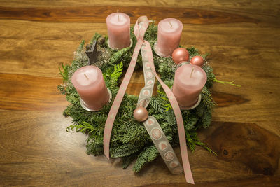 High angle view of advent during christmas on table