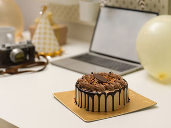 High angle view of cupcakes on table