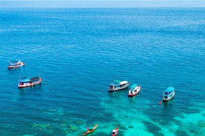 High angle view of boats in sea