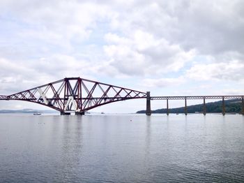 Bridge over calm river against sky