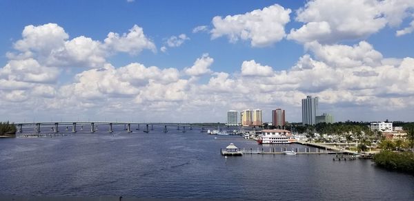 Scenic view of sea and buildings against sky