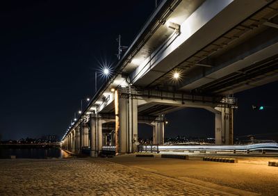 Illuminated jamsu bridge over han river against sky at night