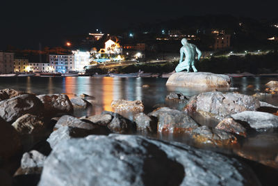 View of rocks in sea at night