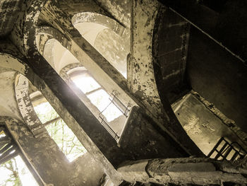 High angle view of staircase in abandoned building