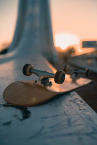 Close-up of skateboard on table