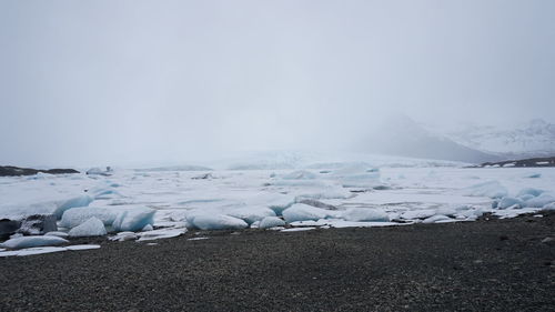 Scenic view of snow covered landscape against sky