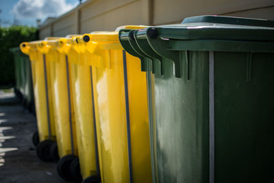 Close-up view of yellow container