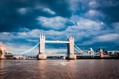 View of suspension bridge over river