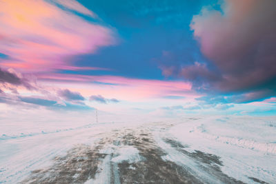 Aerial view of snow covered landscape