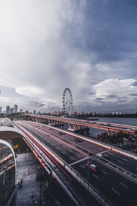 High angle view of ferris wheel against sky