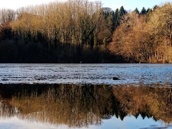 Scenic view of lake against sky during winter