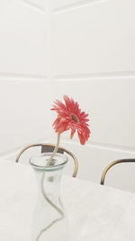 Close-up of white flower vase on table