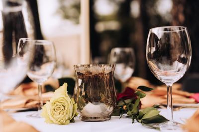 Close-up of wine glass on table