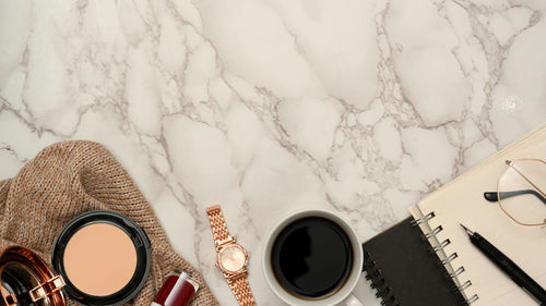 High angle view of coffee on table