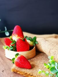 Close-up of strawberries on table
