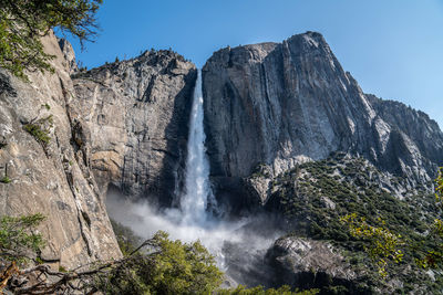 Scenic view of waterfall against mountain