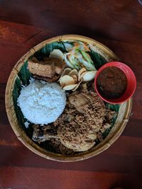 High angle view of food in bowl on table
