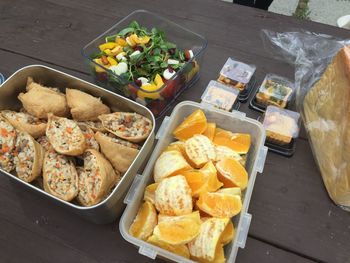 High angle view of food on table