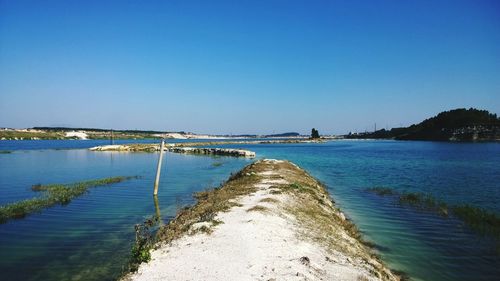 Scenic view of calm sea against clear sky