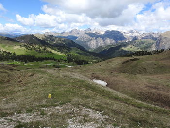 Scenic view of landscape and mountains against sky