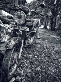 Motorcycle parked on tree