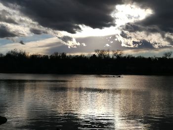 Scenic view of lake against sky at sunset