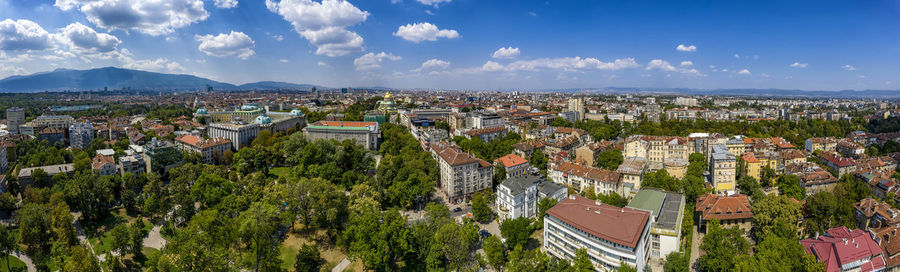 High angle view of townscape against sky