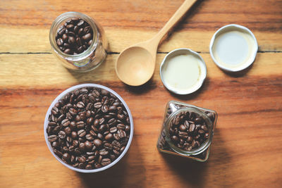 High angle view of coffee cups on table