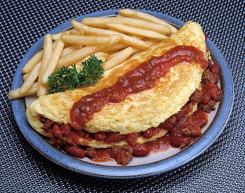 Close-up of food served in plate