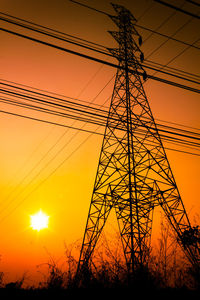 Low angle view of electricity pylon against dramatic sky