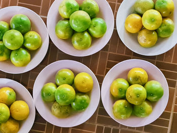 High angle view of fruits in bowl on table