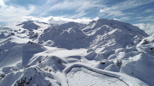 Scenic view of snowcapped mountains against sky