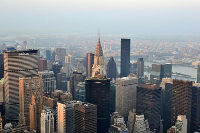 Aerial view of new york city at sunset