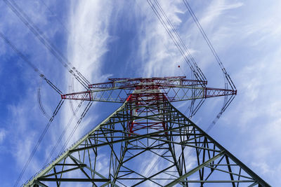 Low angle view of electricity pylon against sky