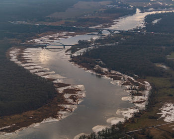 High angle view of river along landscape