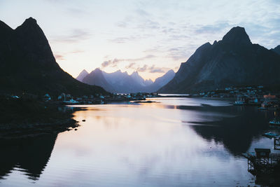 Scenic view of lake against sky during sunset