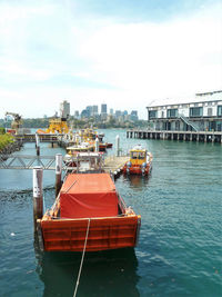 Scenic view of river by buildings against sky