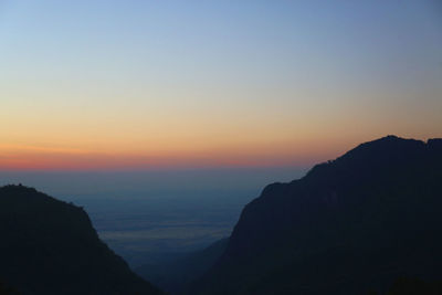 Scenic view of silhouette mountains against sky during sunset