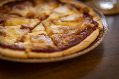 Close-up of pizza on table