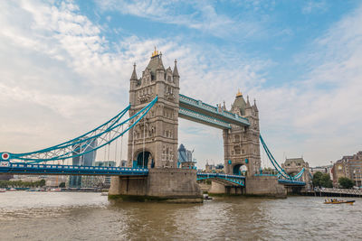 View of bridge over river against cloudy sky