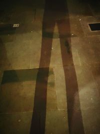 Low section of shadow on tiled floor